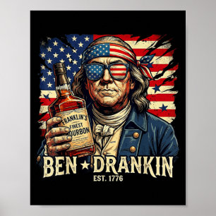 Vintage Ben Drankin Rolig Ben 4 juli Dricker Poster