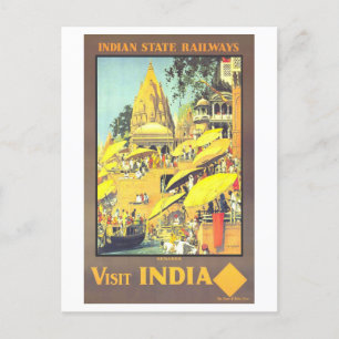 Vintage Benares India Travel Poster Vykort