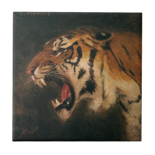Vintage Bengalisk Tiger Stort Kattdjur rytande, Vi Kakelplatta