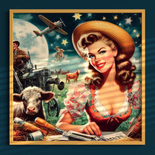 Vintage Benice Farm Girl Poster