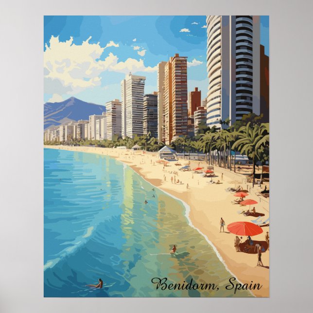 Vintage Benidorm Spanien Resa Medelhavet Poster (Framsidan)