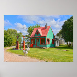 Vintage bensinstation, Red Oak II, Missouri Poster