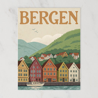 Vintage Bergen Bryggen Harbour Vykort