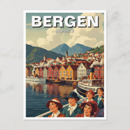 Vintage Bergen Norge Travel Vykort