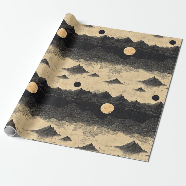 Vintage Bergs Molniga Landskap (9) Presentpapper (Utrullad)