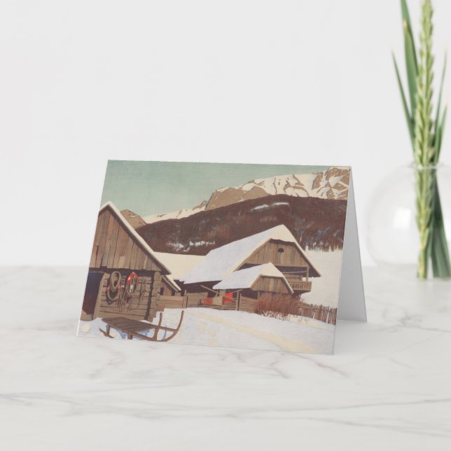 Vintage, bergsjul, ett julkort helgkort (Framsida)