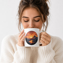 Vintage Bergssolnedgång Kaffe Mugg | Retro Natur