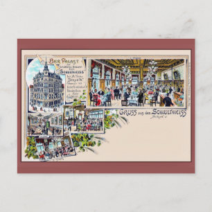 Vintage Berlin 1890-talet Beer Palace Litho Vykort