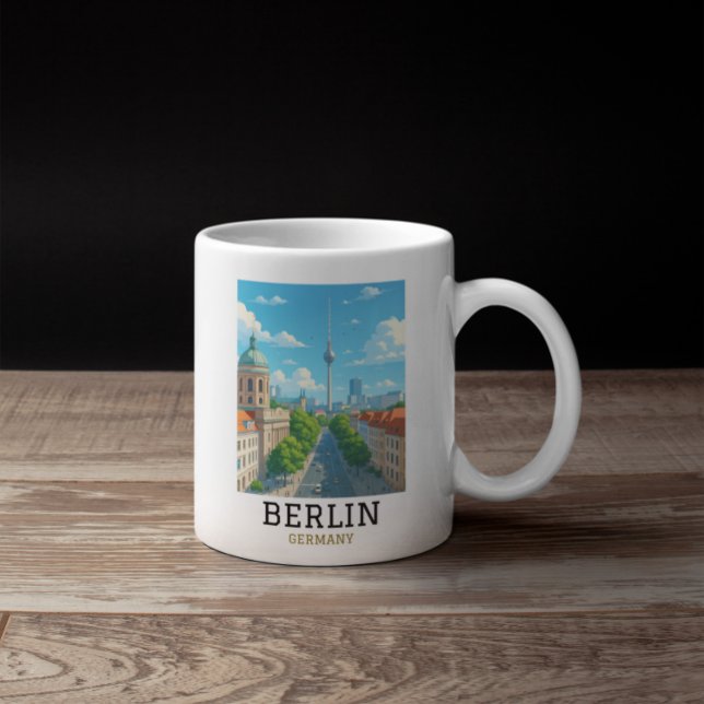 Vintage Berlin Siluett TV-torn Siluettvy Kaffemugg (Vintage Berlin Skyline TV Tower Skyline View Coffee Mug)