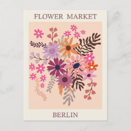 Vintage Berlin Tyskland Flower Market Rosa Travel Vykort