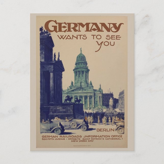 Vintage Berlin Tyskland turistresa Vykort (Framsida)