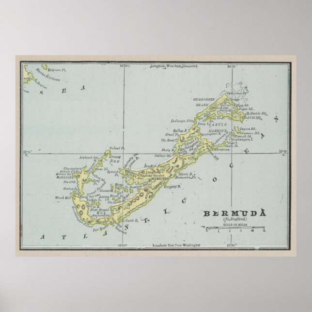 Vintage Bermuda Karta (1901) Poster (Framsidan)