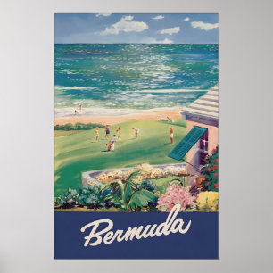 Vintage Bermuda Resemålningstryck, Kust Poster