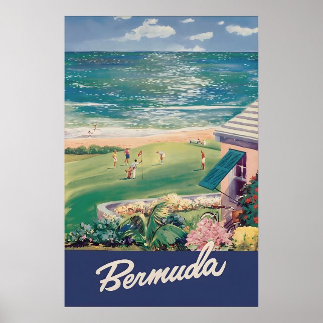 Vintage Bermuda Resemålningstryck, Kust Poster (Framsidan)
