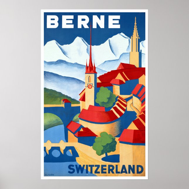 Vintage Berne Schweiz Travel Poster (Framsidan)