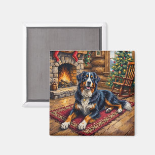 Vintage Berner Sennenhund Mysig julstuga Magnet