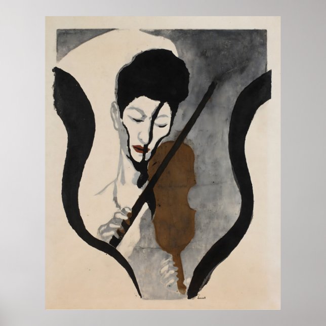 Vintage Berömd Art Violisnist Poster (Framsidan)