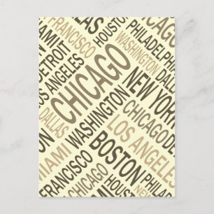 Vintage Berömd Cities USA Ord Cloud Vykort