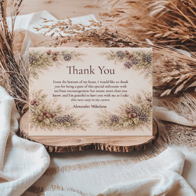 Vintage Berry Botanical Graduation Party Tack Kort (Skapare uppladdad)