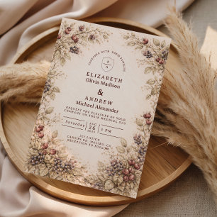 Vintage Berry Botanisk Bröllop Inbjudningar