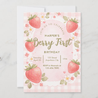 Vintage Berry Första Födelsedagsinbjudan Inbjudningar