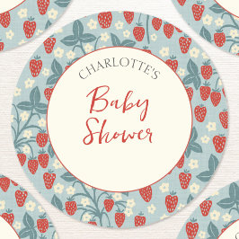 Vintage Berry Sweet Jordgubbs Baby Shower Runt Klistermärke