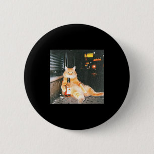 Vintage Berusad Katt Meme På Nattgata Rolig Katt L Knapp