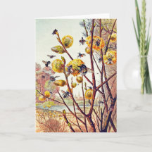Vintage Bes Insektra Vår Willow-Blommarna