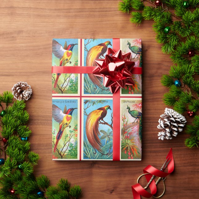 Vintage BeSnyt Bird Peacock Decoupage Presentpapper (Julgåva)