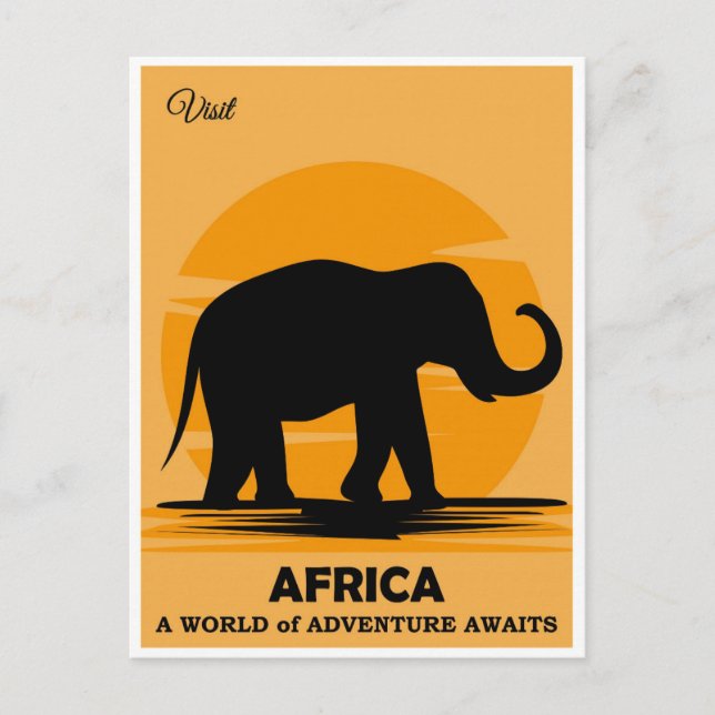 Vintage Besök Afrikan African Elephant Travel Vykort (Framsida)