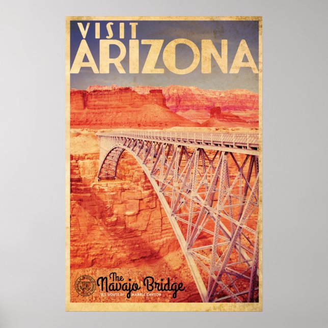 Vintage Besök Arizona Navajo Bridge Travel Poster (Framsidan)