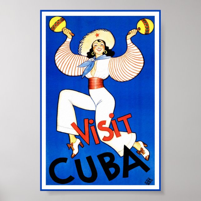 Vintage Besök Cuba Travel Classic Poster Art (Framsidan)