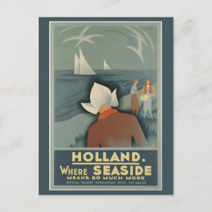 Vintage Besök Holland Retro Turism Travel Vykort