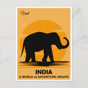 Vintage Besök Indien Elephant Travel Vykort