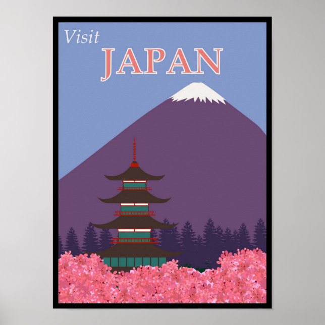 Vintage Besök Japan Travel Poster (Framsidan)