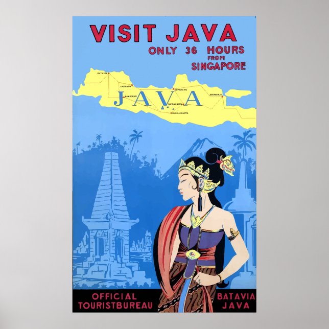 Vintage Besök Java Travel Poster (Framsidan)