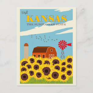 Vintage Besök Kansas Sunflower State Resa Vykort