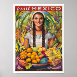 Vintage Besök Mexico Travel Poster