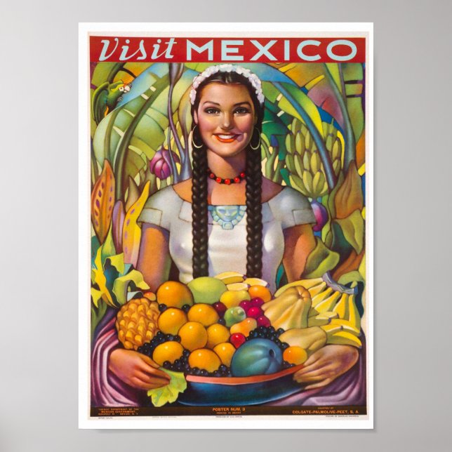 Vintage Besök Mexico Travel Poster (Framsidan)