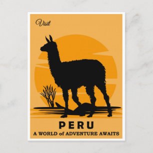 Vintage Besök Peru Llama Travel Vykort