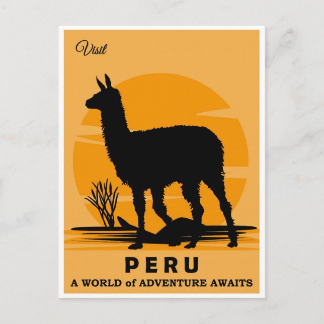 Vintage Besök Peru Llama Travel Vykort (Framsida)