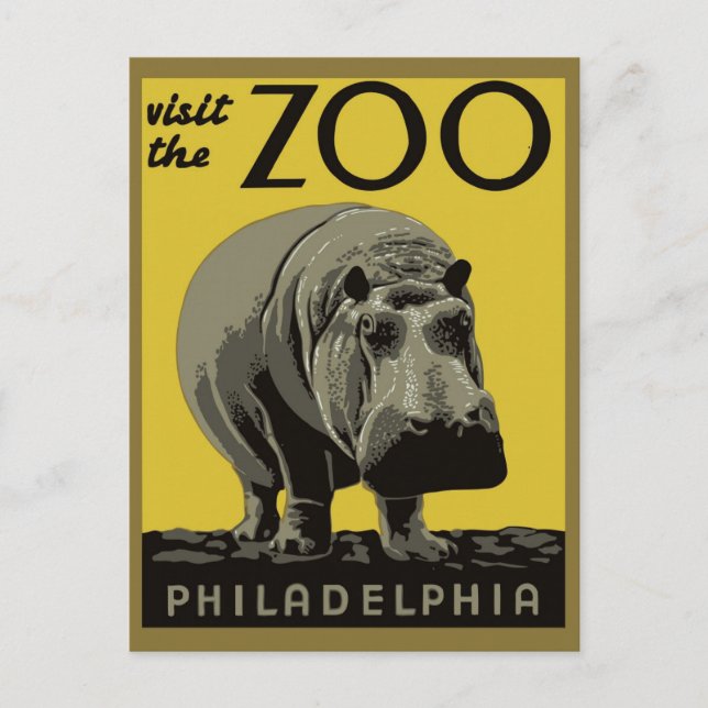 Vintage Besök Philadelphia Zoo Hippo Travel Vykort (Framsida)