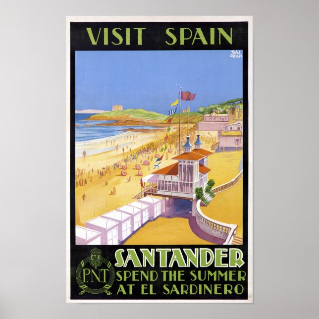 Vintage Besök Santander Spain Travel Poster (Framsidan)
