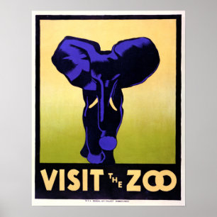 Vintage Besök Zoo Elephant Poster