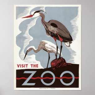 Vintage Besök zoo Poster