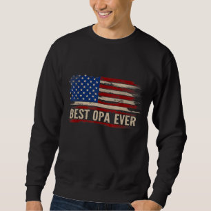 Vintage Best Opa någonsin American Flagga Fars dag Lång Ärmad Tröja
