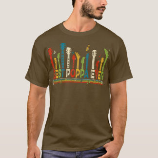 Vintage Best Poppa Aldrig pappa Guitar Fars dag T Shirt