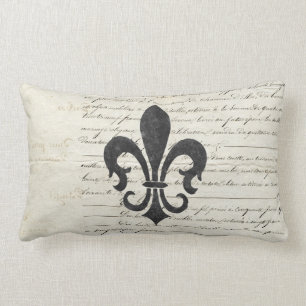 Vintage betonar fransk Ephemera Fleur De Lis Lumbarkudde