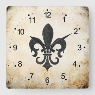 Vintage betonar Fransk Fleur De Lis Fyrkantig Klocka