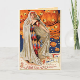 Vintage Bevackra Girl Ghost Halloween Card Kort